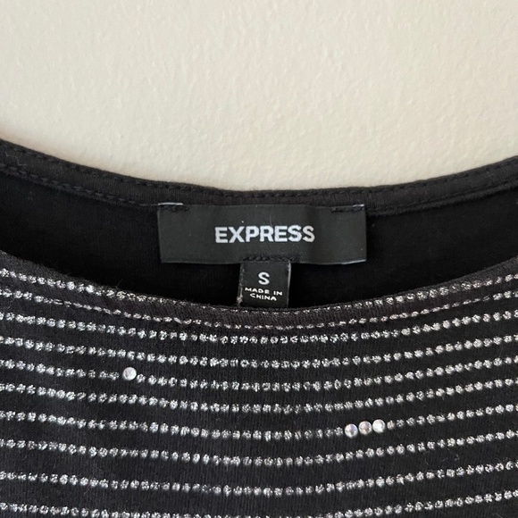Express Black Pencil Tank Dress Silver Sequin Striped Lightweight Stretch Size S - Picture 2 of 6